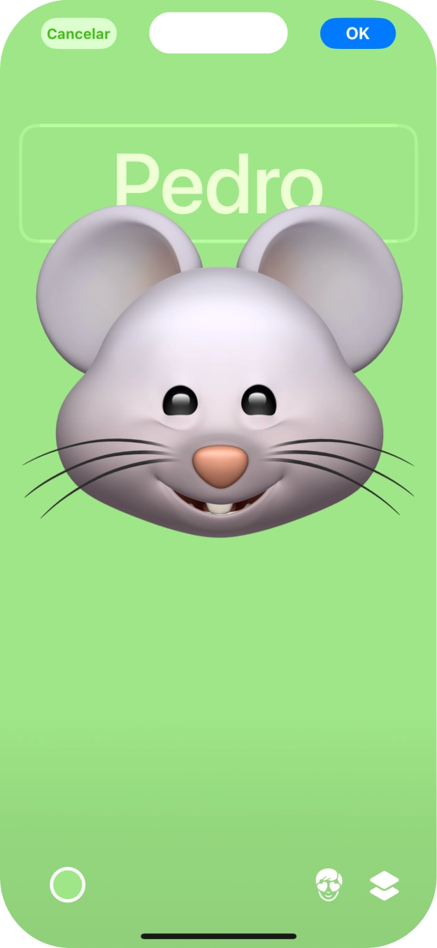 Prima o campo do nome e siga as indicações no ecrã para escolher o tipo de letra e cor para o seu nome no cartaz de contacto.