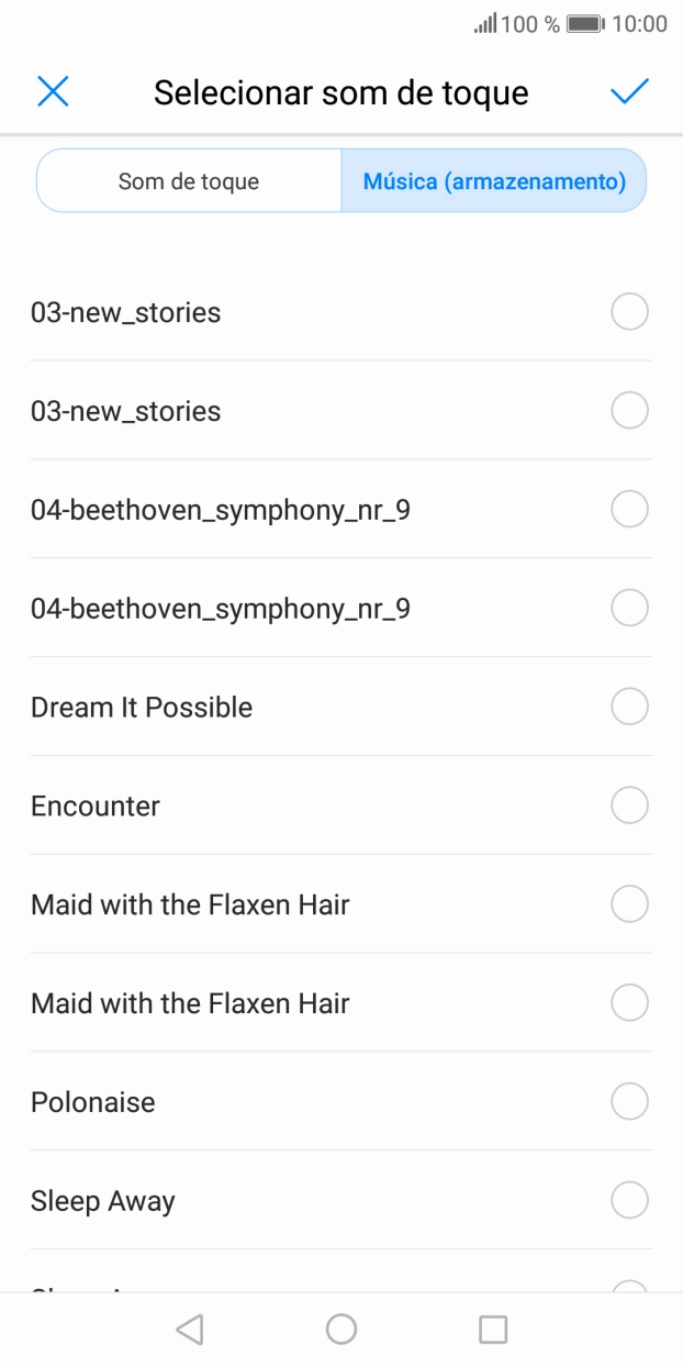 Prima os tons de toque pretendidos para os ouvir.