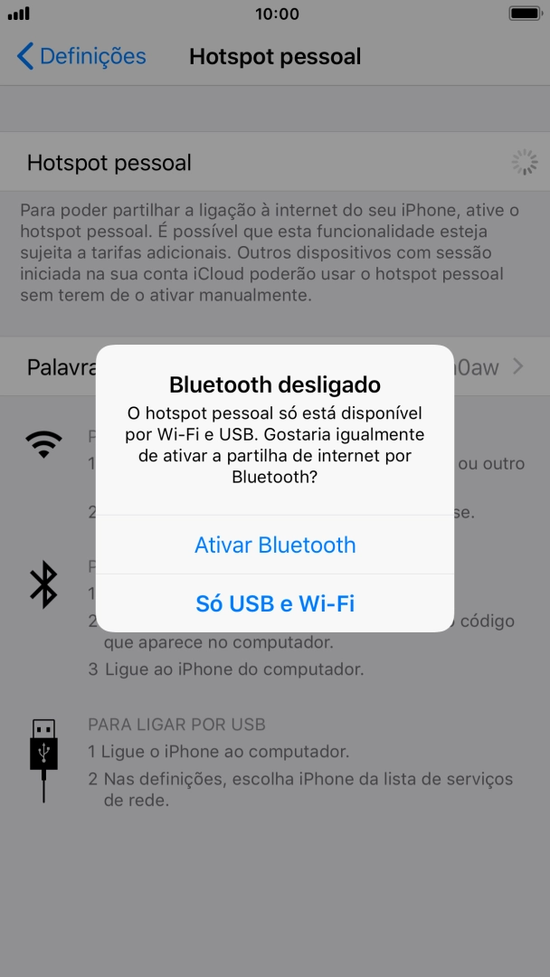 Se o Wi-Fi estiver ativado, prima Só USB e Wi-Fi .