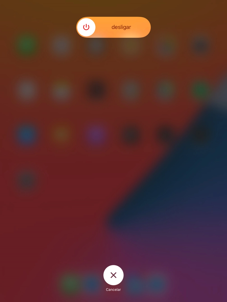 Prima o ícone para desligar e arraste-o para a direita.