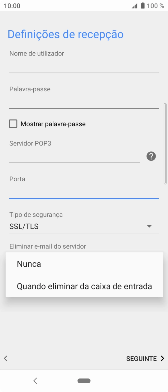 Prima Nunca para manter os e-mails no servidor quando estes são apagados no telefone.