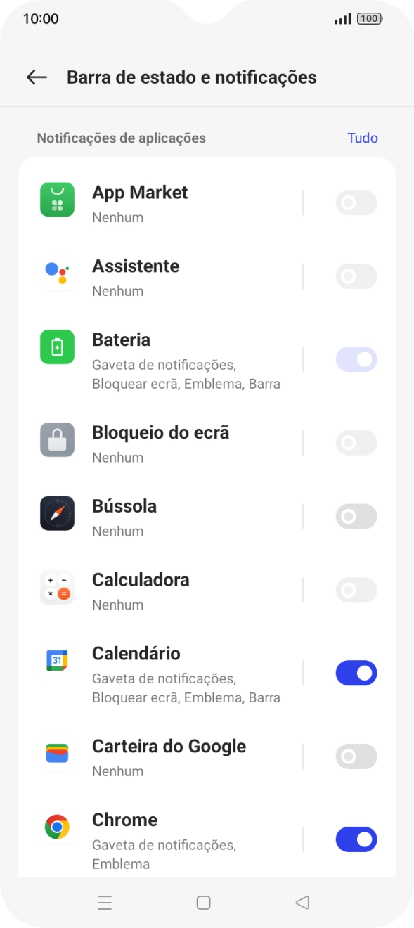 Prima o indicador junto às apps pretendidas para ativar ou desativar a função.