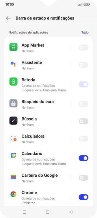 Prima o indicador junto às apps pretendidas para ativar ou desativar a função.
