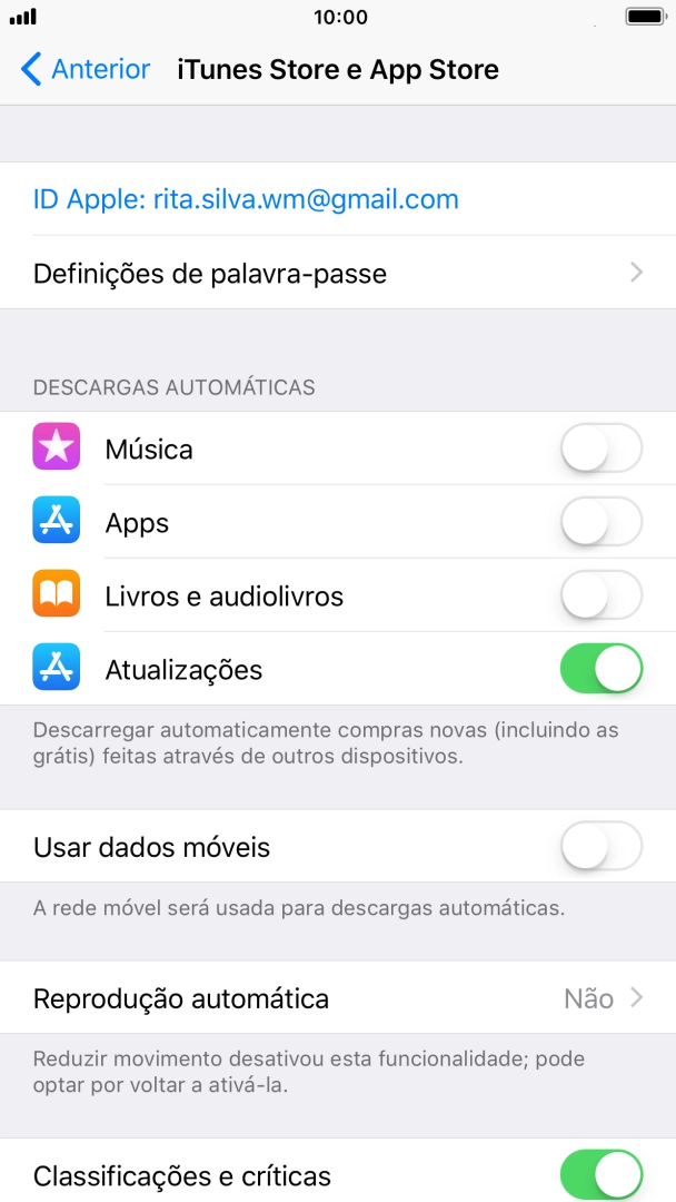 Prima o indicador junto ao tipo de conteúdo pretendido para ativar ou desativar a função.