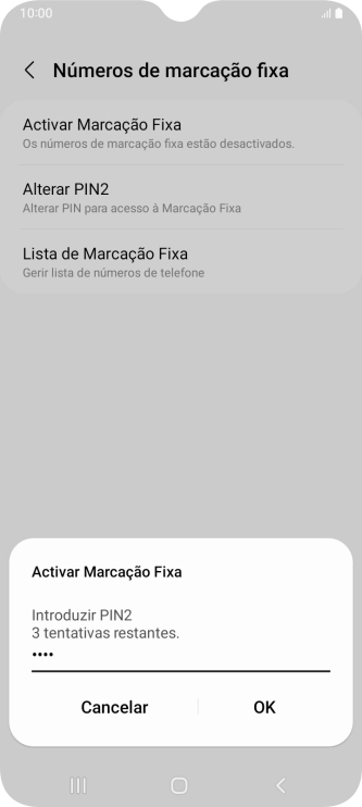 Introduza o código PIN2 e prima OK.