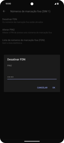 Introduza o código PIN2 e prima OK.