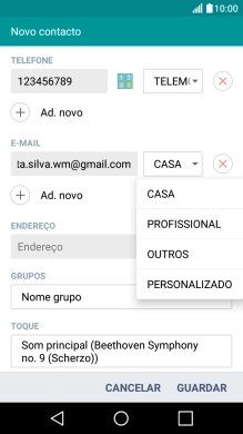 Prima o tipo de e-mail pretendido.