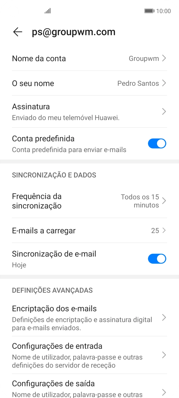 Prima Nome da conta e introduza o nome pretendido da conta de e-mail.