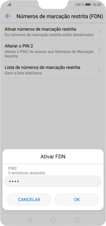 Introduza o código PIN2 e prima OK.