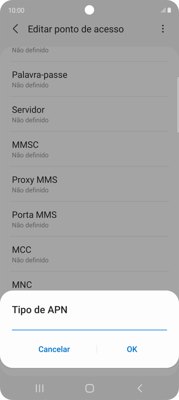 Introduza default e prima OK.