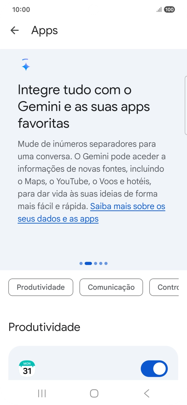 Prima o indicador junto à extensão pretendida para ativar a função.