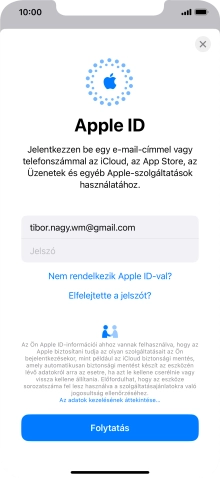Kattints a Jelszó mezőre, és írd be az Apple ID-d jelszavát.