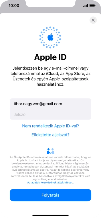 Kattints a Jelszó mezőre, és írd be az Apple ID-d jelszavát.