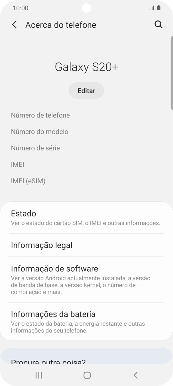 O código IMEI é mostrado no ecrã.