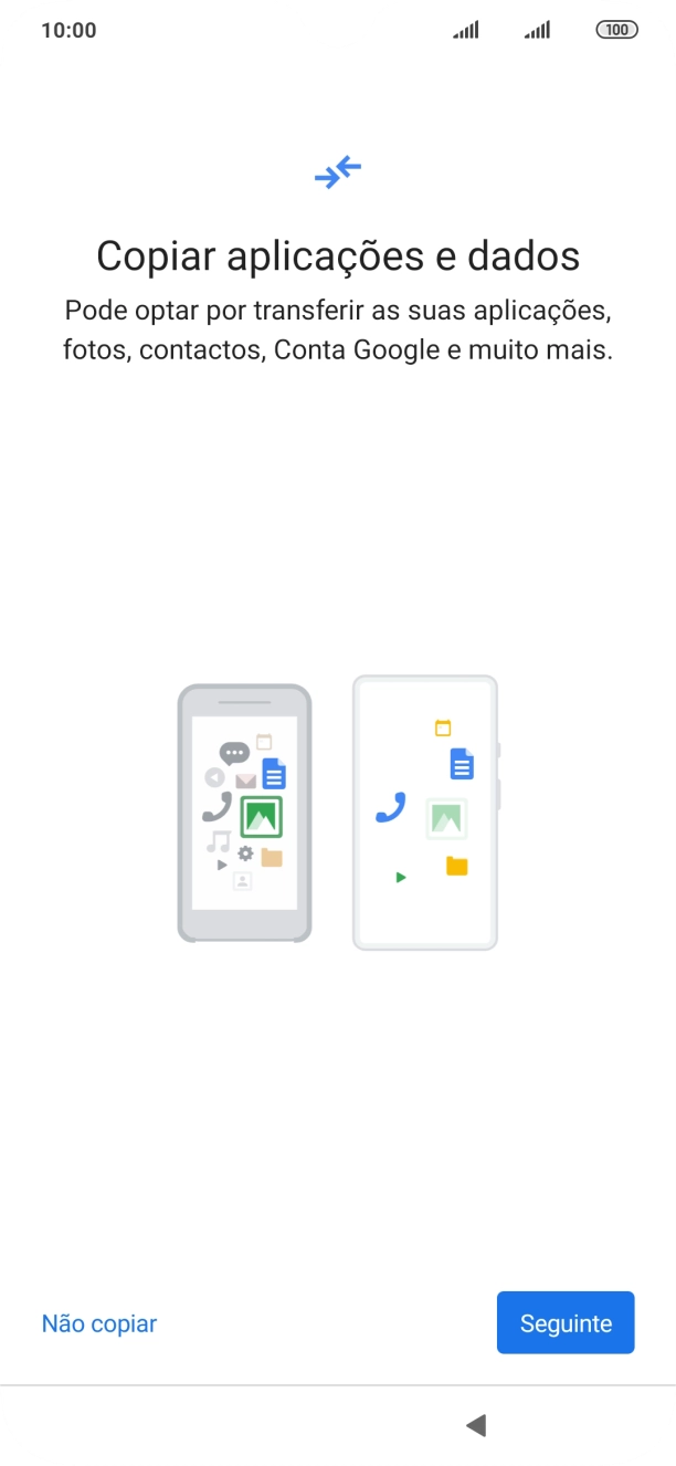 É possível transferir conteúdo de outro telefone quando o telefone for ativado antes da primeira utilização e quando o telefone tiver sido reiniciado. Quando esta imagem for mostrada no ecrã, o telefone está pronto para transferir conteúdo de outro telefone.