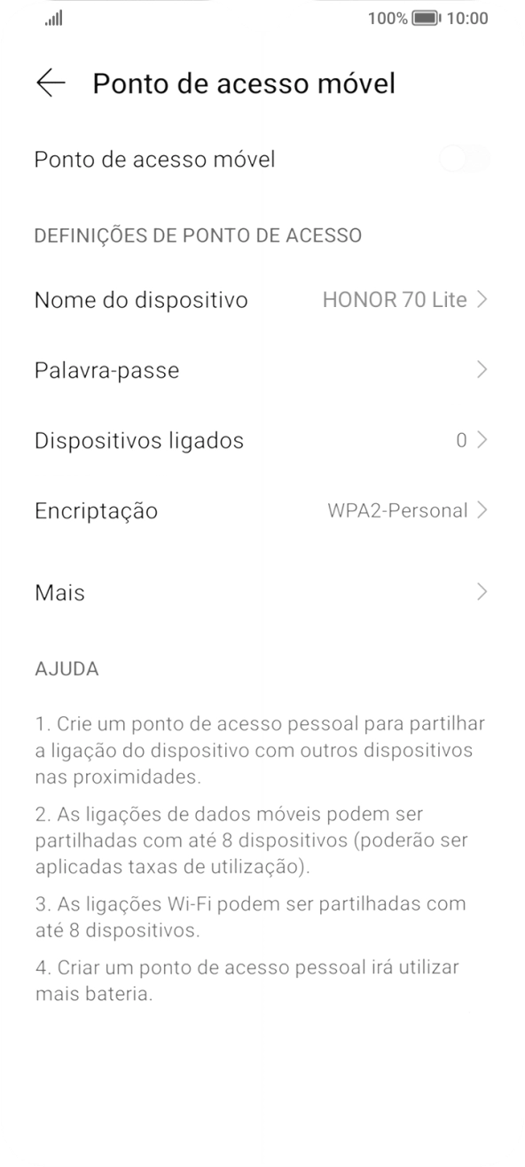 Prima Nome do dispositivo, e introduza o nome pretendido do hotspot Wi-Fi.