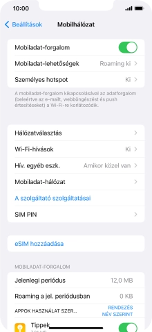 Válaszd a Mobiladat-lehetőségek lehetőséget.