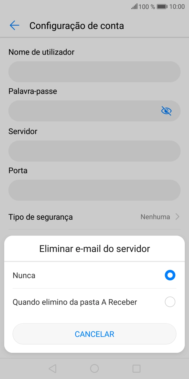 Prima Nunca para manter os e-mails no servidor quando estes são apagados no telefone.