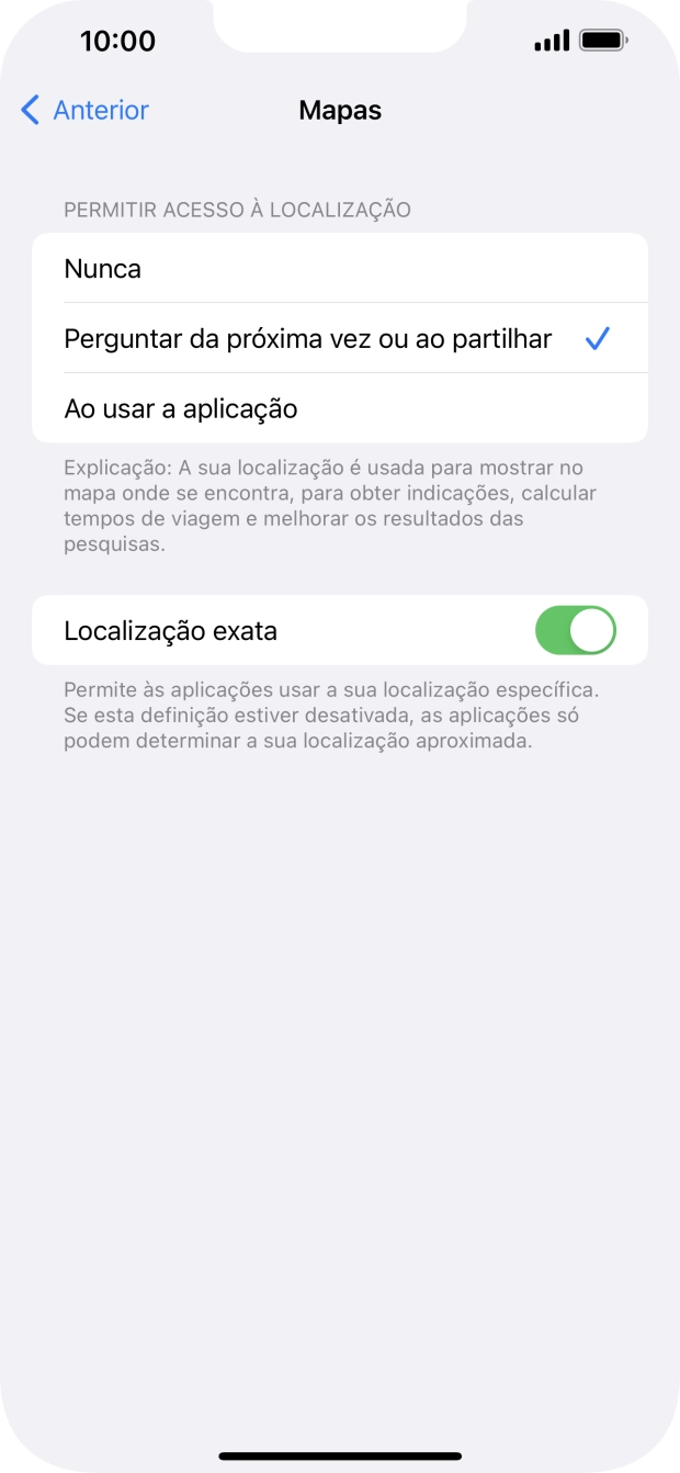 Prima a definição pretendida para ativar ou desativar a função.