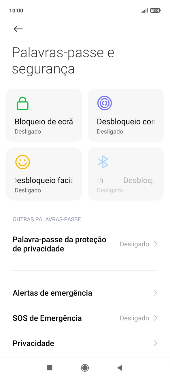Prima Desbloqueio com impressão digital.