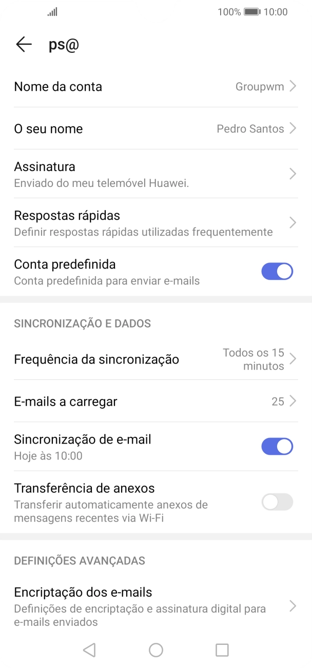 Prima Nome da conta e introduza o nome pretendido da conta de e-mail.
