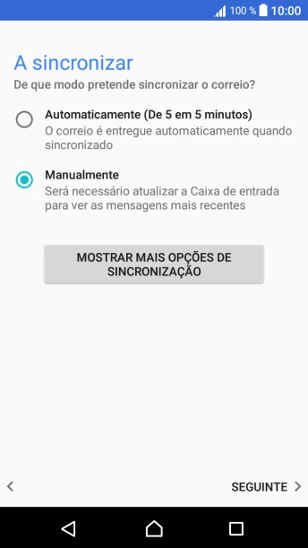 Prima MOSTRAR MAIS OPÇÕES DE SINCRONIZAÇÃO.