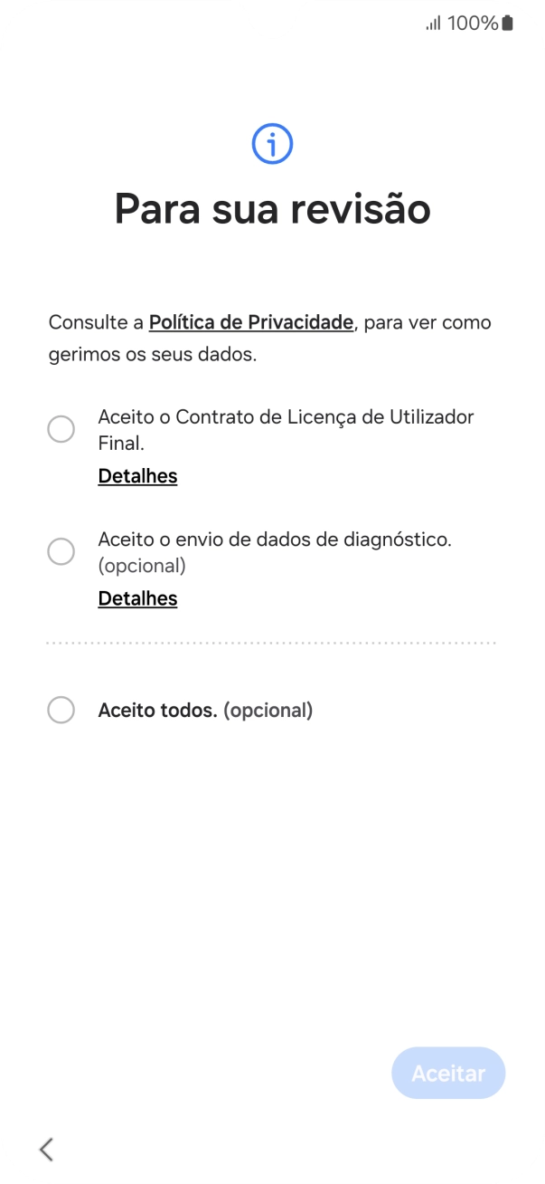Prima o campo ao lado das definições pretendidas para as selecionar.
