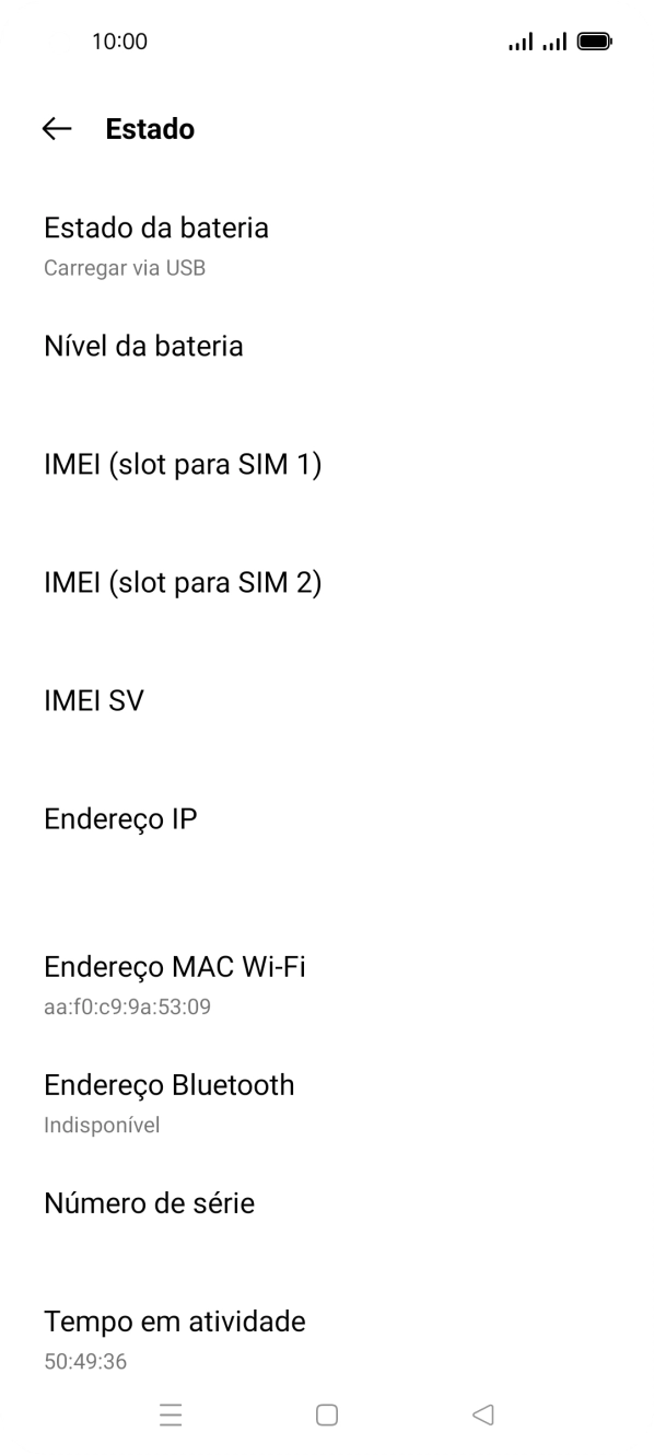 O código IMEI é mostrado no ecrã.