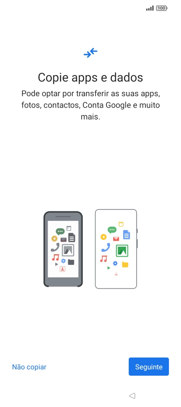 É possível transferir conteúdo de outro telefone quando o telefone for ativado antes da primeira utilização e quando o telefone tiver sido reiniciado. Quando esta imagem for mostrada no ecrã, o telefone está pronto para transferir conteúdo de outro telefone.