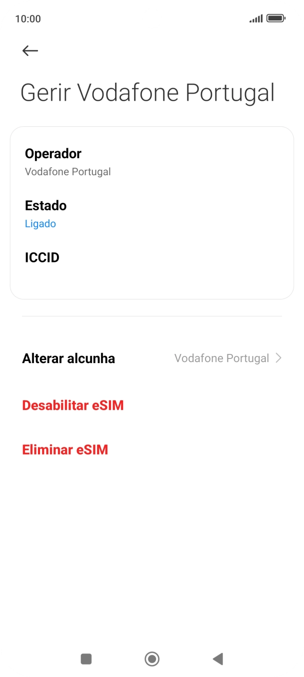 Prima Desabilitar eSIM para ativar ou desativar a utilização do plano.