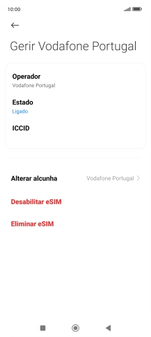 Prima Desabilitar eSIM para ativar ou desativar a utilização do plano.