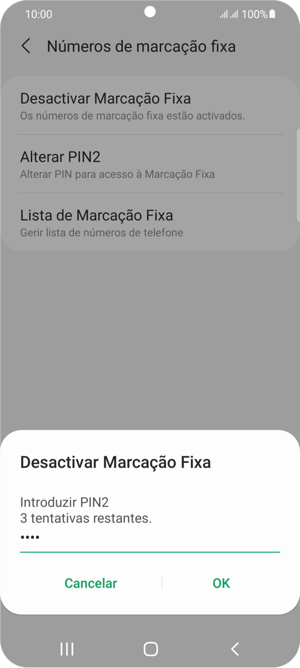 Introduza o código PIN2 e prima OK.