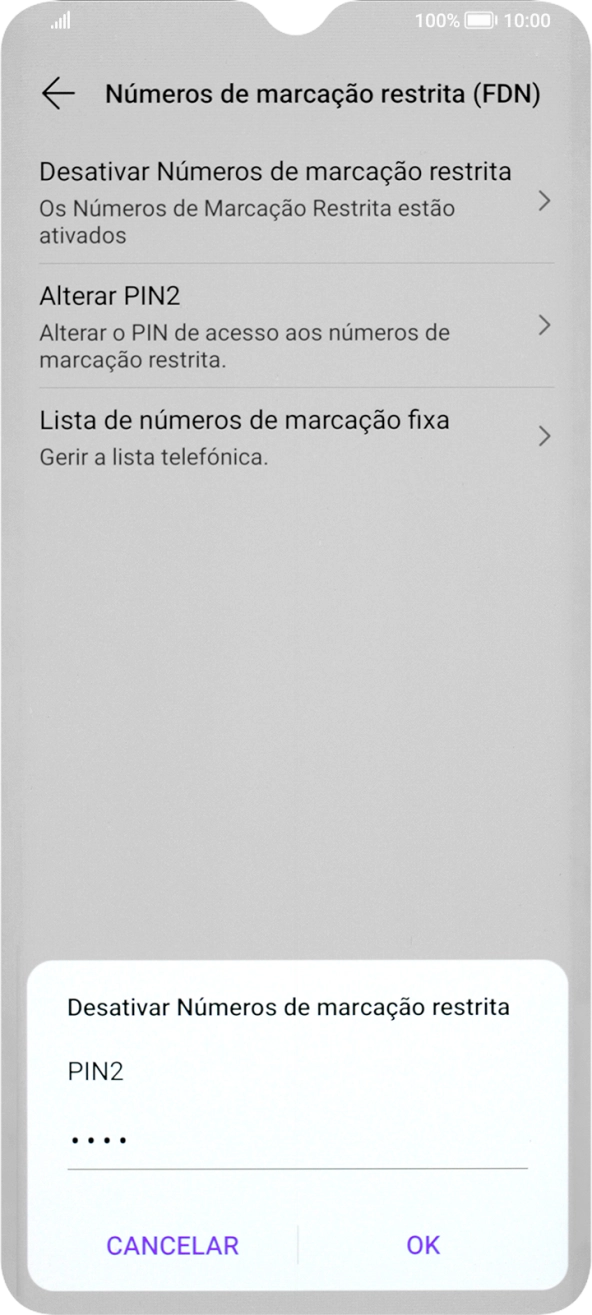 Introduza o código PIN2 e prima OK.
