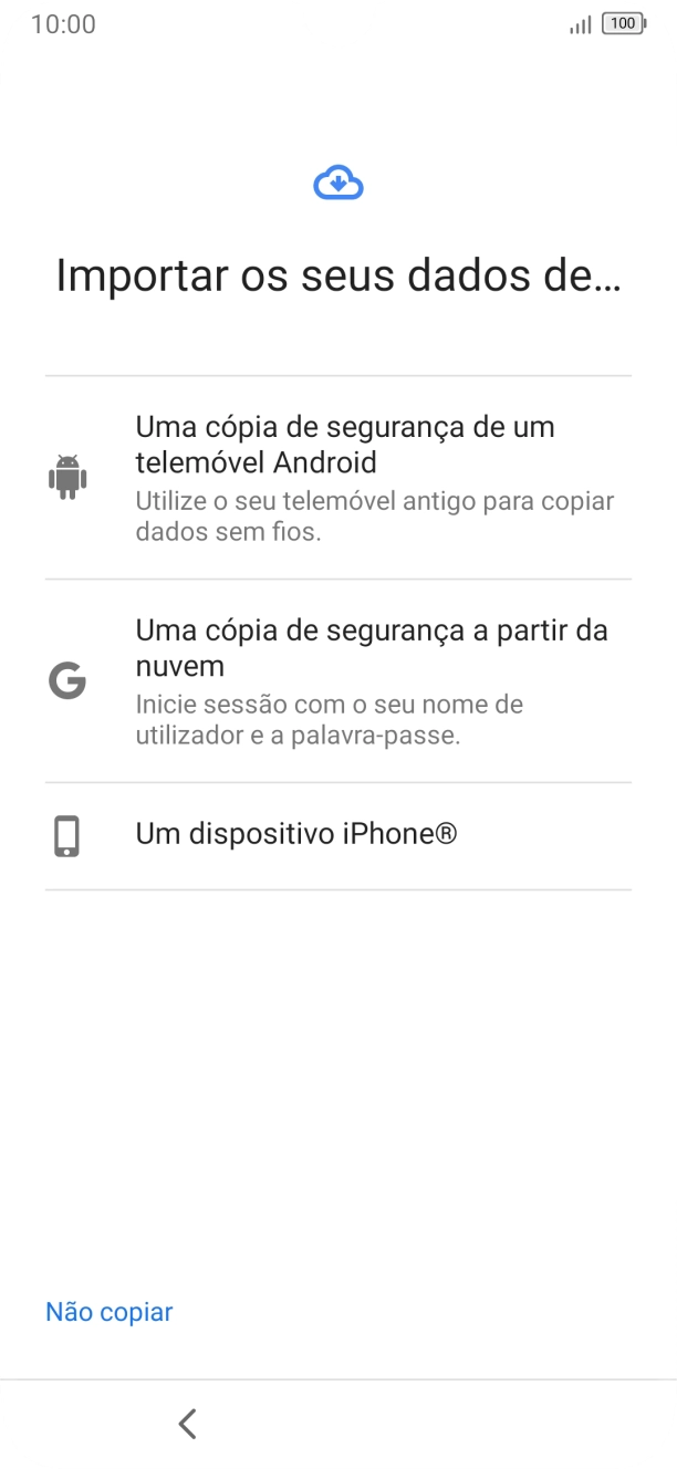 Prima a definição pretendida e siga as indicações no ecrã para transferir conteúdo de outro telefone.