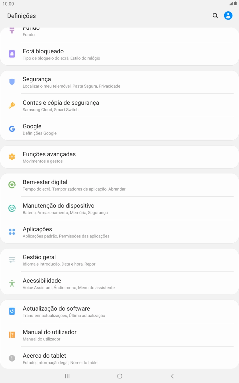 Prima Actualização do software. Se existir uma nova versão de software disponível, será agora indicado no ecrã. Siga as indicações no ecrã para atualizar o software do tablet.