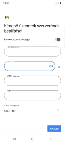 Kattints az „SMTP-szerver” alatti mezőre, és írd be az e-mail szolgáltatód kimenő szerverének a nevét.