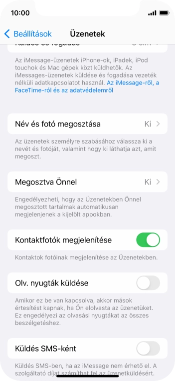 Kattints a „Küldés SMS-ként” melletti csúszkára a funkció be- vagy kikapcsolásához.