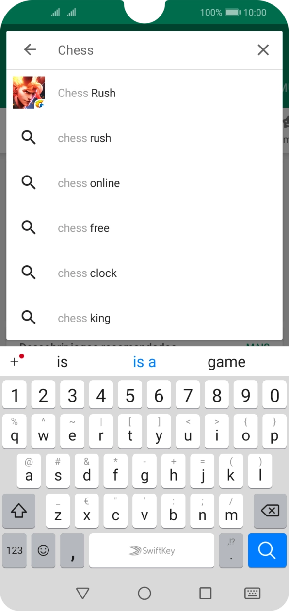 Introduza o nome ou categoria da app pretendida e prima o ícone para pesquisar.
