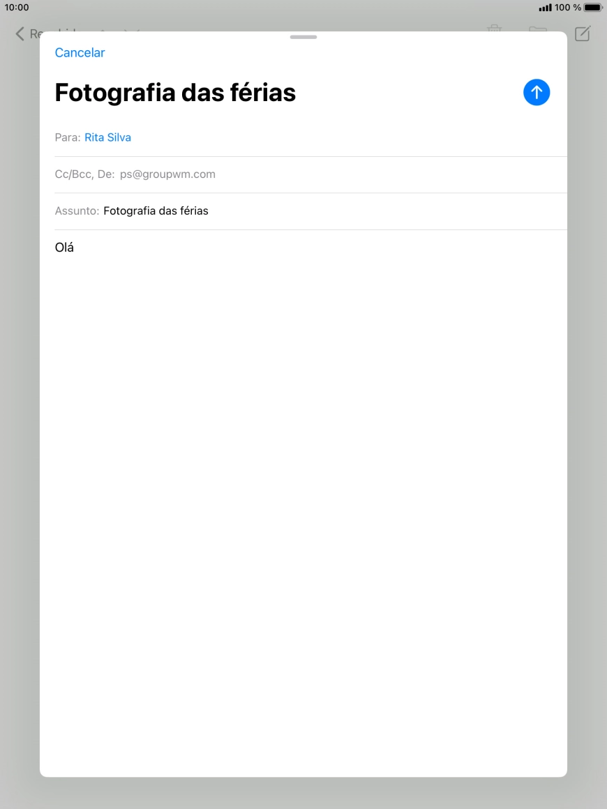 Mantenha premido o campo de escrita até aparecer um menu no ecrã.