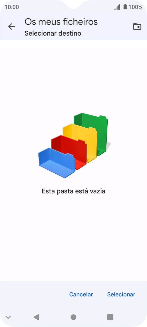 Se quiser criar uma nova pasta, prima o ícone de nova pasta e siga as indicações no ecrã para criar uma nova pasta.