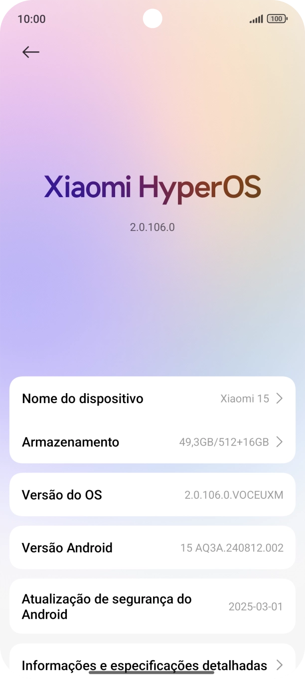 Prima Xiaomi HyperOS. Se existir uma nova versão de software disponível, será agora indicado no ecrã. Siga as indicações no ecrã para atualizar o software do telefone.
