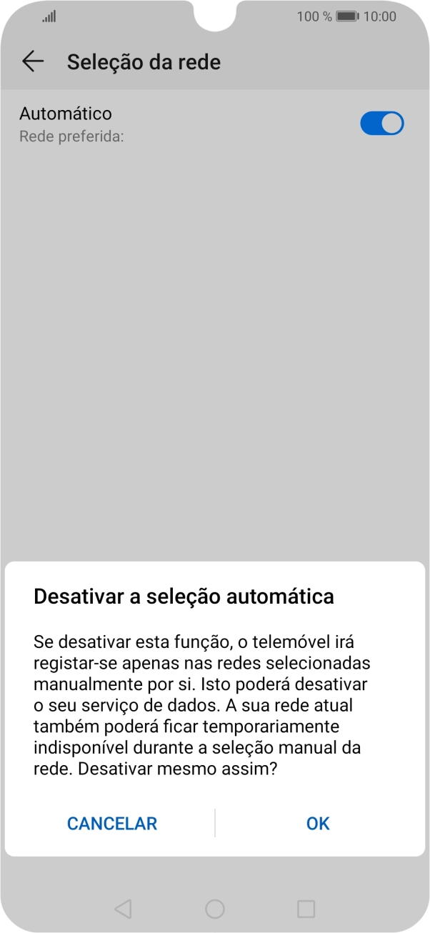 Prima OK e aguarde enquanto o telefone procura as redes.