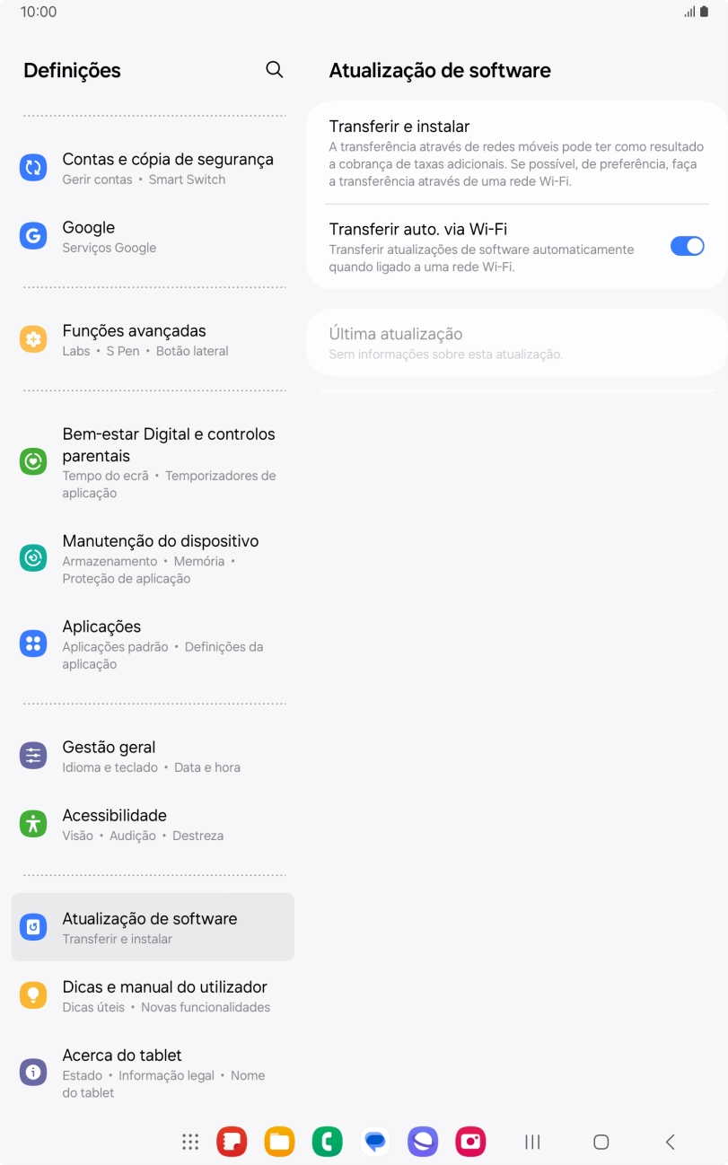 Prima Transferir e instalar. Se existir uma nova versão de software disponível, será agora indicado no ecrã. Siga as indicações no ecrã para atualizar o software do tablet.