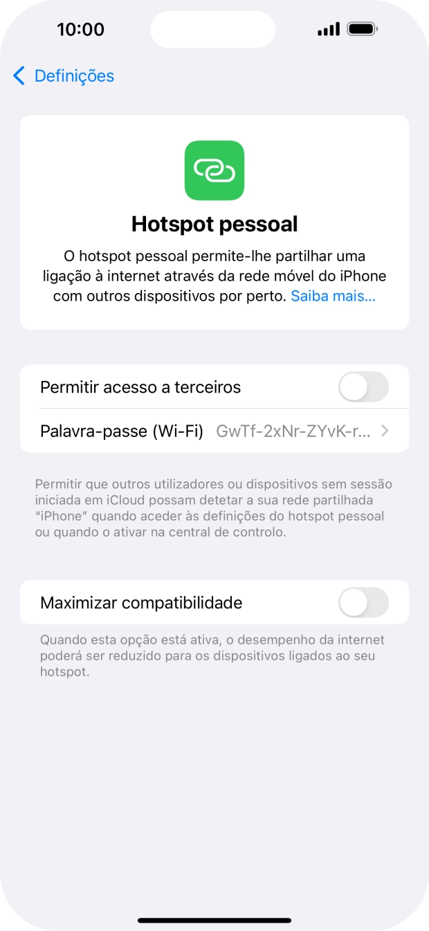 Prima Palavra-passe (Wi-Fi) e introduza a password pretendida.