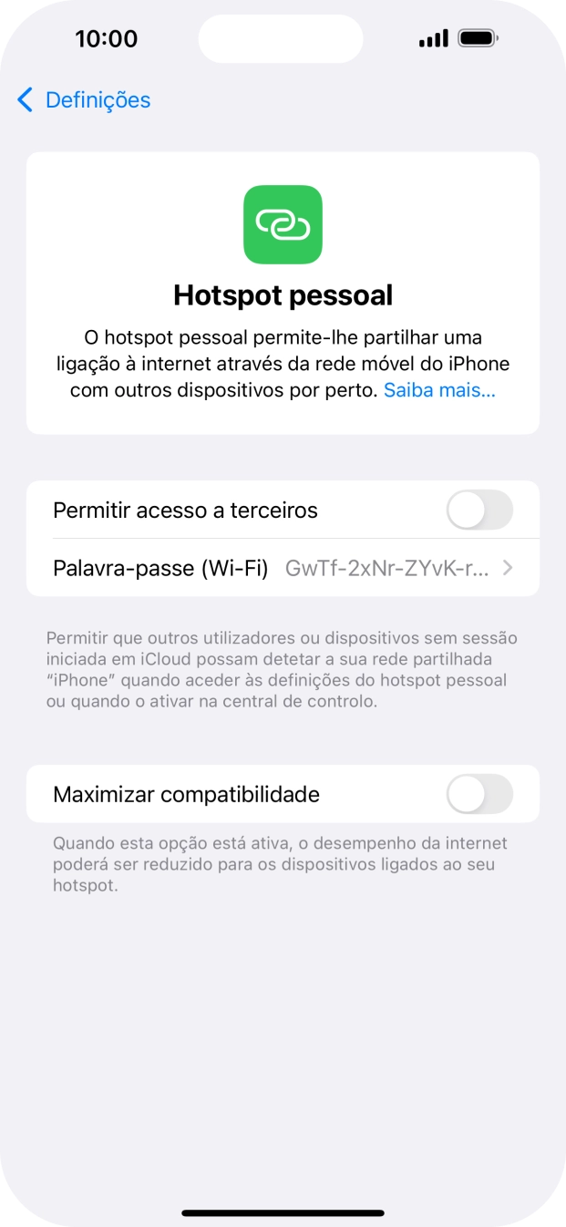 Prima Palavra-passe (Wi-Fi) e introduza a password pretendida.