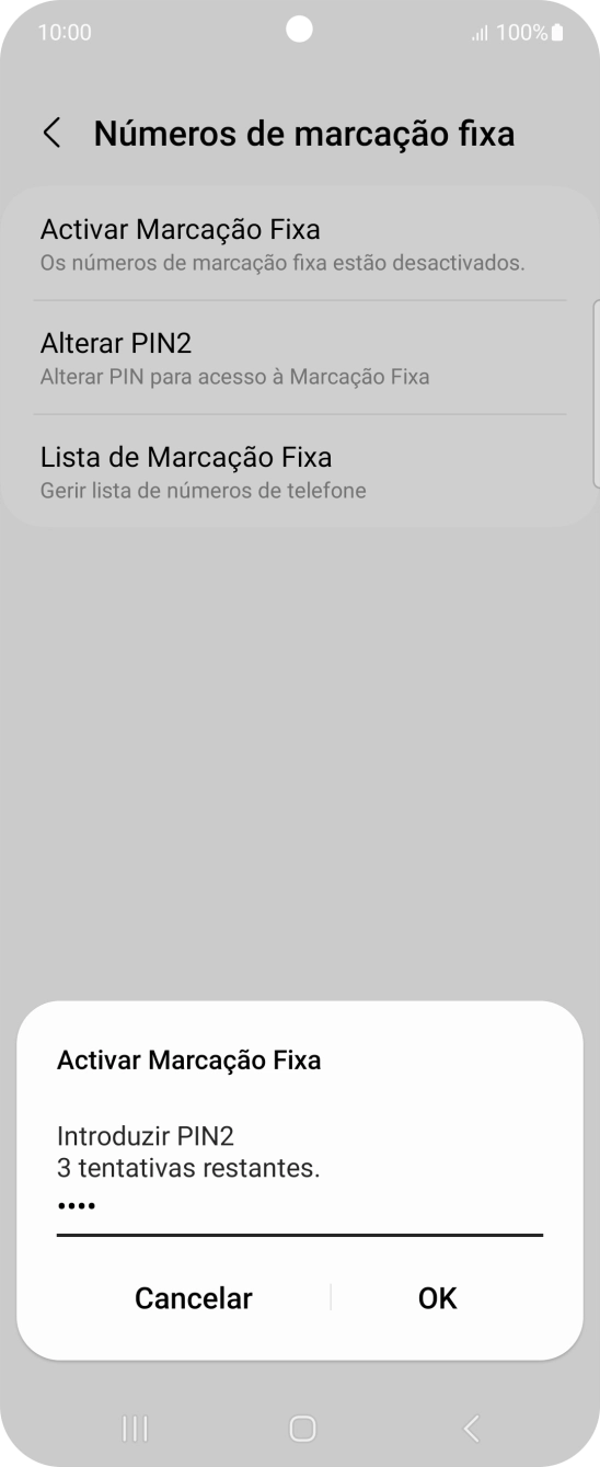 Introduza o código PIN2 e prima OK.