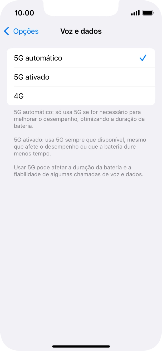 Para ativar a alternância automática entre 5G e 4G prima 5G automático.
