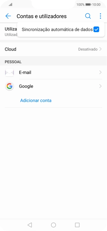Prima Sincronização automática de dados para ativar ou desativar a função.