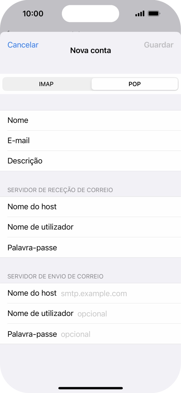Prima Nome do host e introduza o nome do servidor de envio do fornecedor de e-mail.