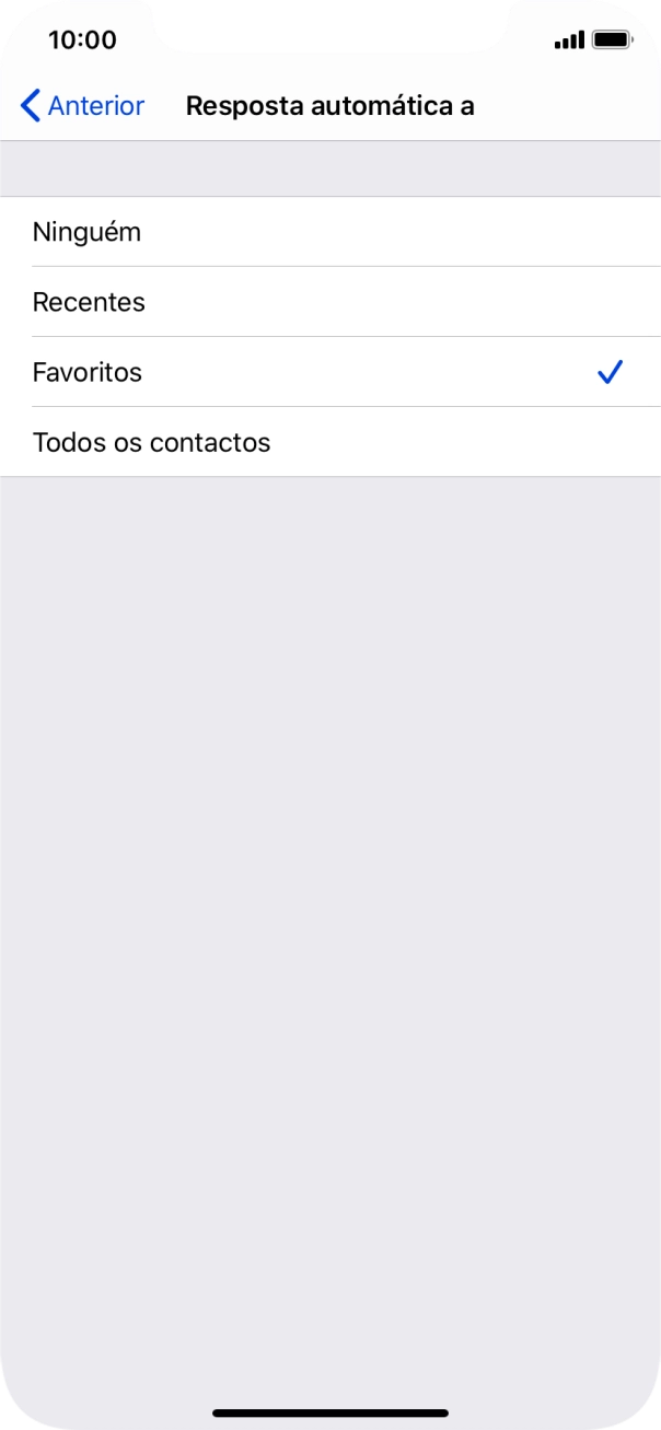 Prima a definição pretendida para escolher quais os contactos que serão automaticamente informados que a função 